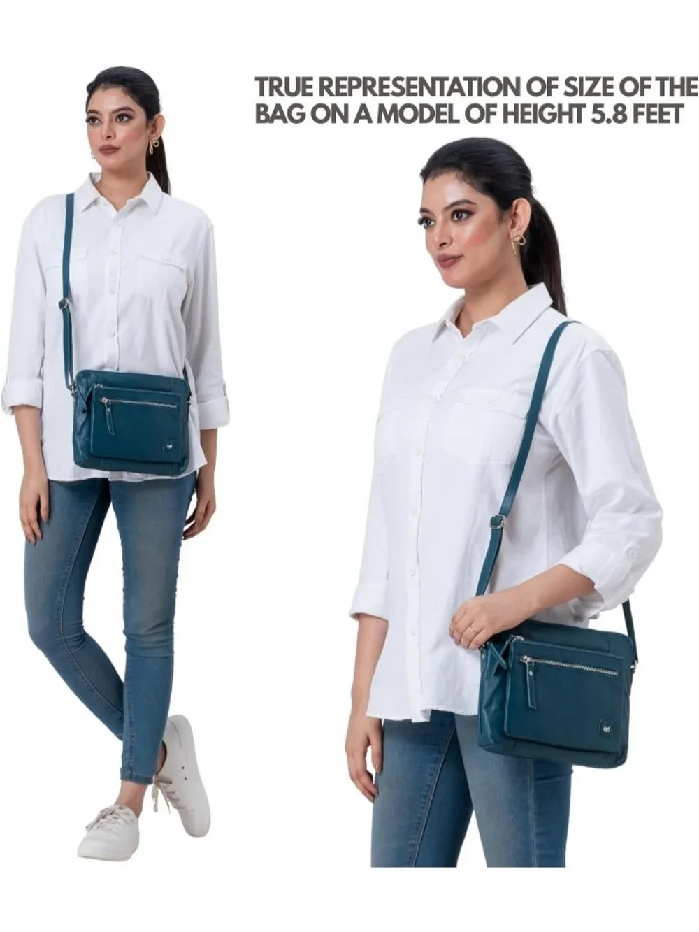 Women's Teal Genuine Leather Sling Purse with Adjustable Strap Crossbody bags